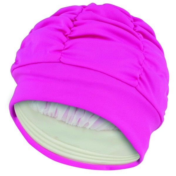 Cuffia da bagno alla moda in tessuto rosa con cappuccio in pellicola interna e sigillo