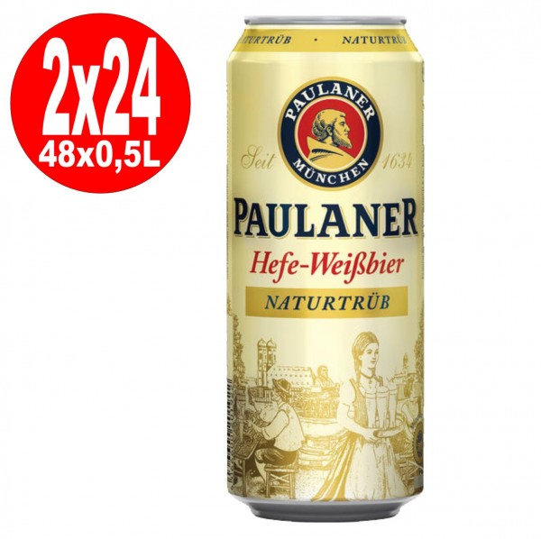 2 x 24 x Paulaner Hefeweissbier natura nuvoloso 0,5 L stagno 5,5% Vol.alc