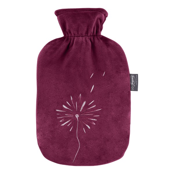 fashy 67407_55 borsa dell'acqua calda con rivestimento in pile, viola, ricamata - 2 litri