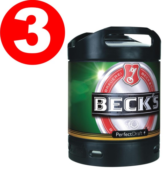 3 x Beck's Pils Perfect Draft 6 lt barile 4.9% vol.