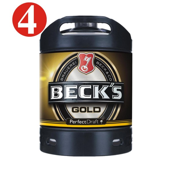 4x Becks Gold Perfect Draft Oro 6 litri barile 4.9% vol