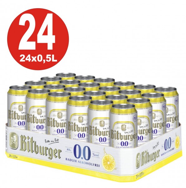 24 x lattine 0,5 L Bitburger Radler senza ALCOOL BBD RIDOTTO MHD 24.7.26