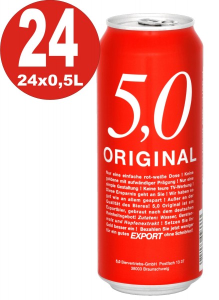 Lattine da 24x0,5L 5,0 Original Export 5,2% Vol birra in lattina usa e getta