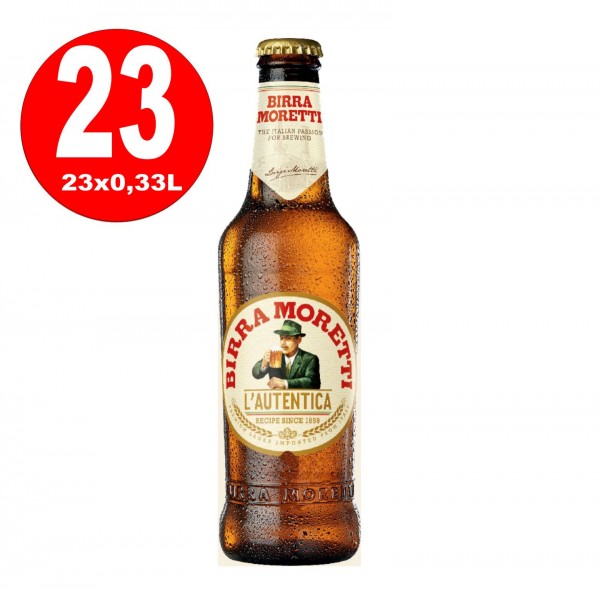 23 x Birra Moretti L'autentica 4,6% vol. Scatola originale bottiglia 0.33L MULTI-PATH