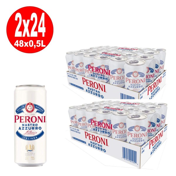 2 x Peroni Nastro Azzuro Italia 24 x 0,33L = 48 lattine 5,1% vol. alc. SENSO UNICO