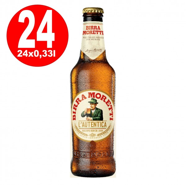 24 x Birra Moretti L'autentica 4,6% vol. cartone della bottiglia bottiglia 0.33L MULTI-PATH