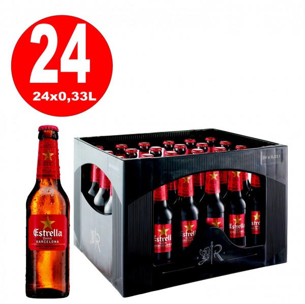 24 x diga Estrella Lager spagnola 5,4% vol. 0,33 litri cartone della bottiglia MULTIWAY