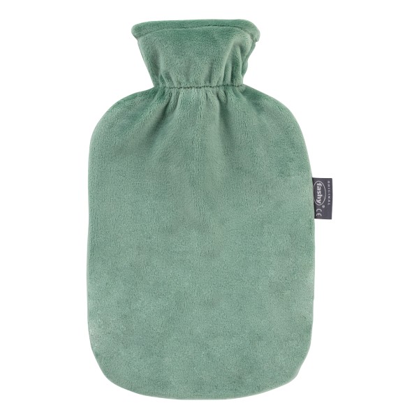 fashy 6712_60 borsa dell'acqua calda con rivestimento in peluche a collo alto, verde salvia - 2 litri