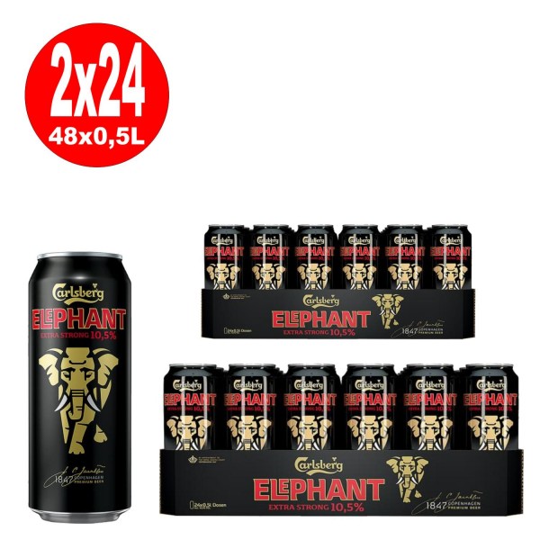 2 x Carlsberg Elephant Beer birra forte extra forte 24x 0,5 L = 48 lattine 10,5% Vol ONE WAY