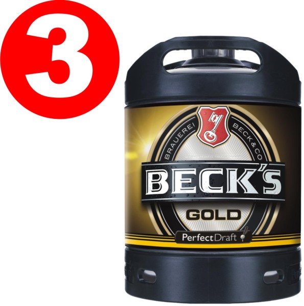 3 x Becks Gold Perfect Draft Oro 6 litri barile 4.9% vol.