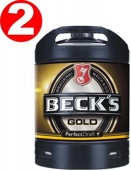 2 x Becks Gold Perfect Draft barile da 6 litri 4,9% vol.