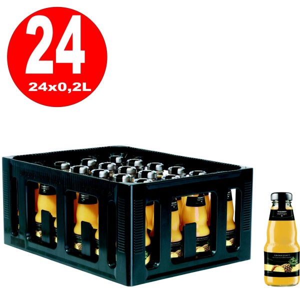 24 x succo di ananas Vaihinger Niehoffs bottiglia da 0,2l in scatola originale riutilizzabile