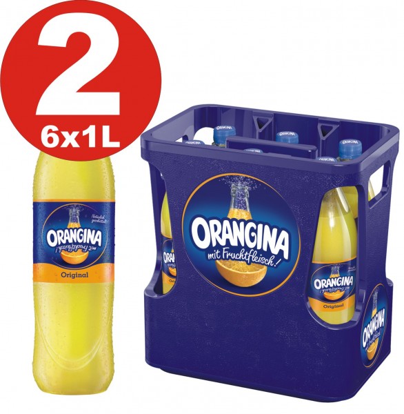 2 x 6 Orangina limonata giallo 1 litro - 12 bottiglie in PET in scatole originali MHD:12.6.2023