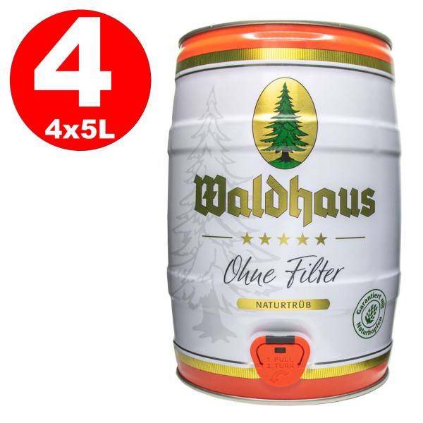 4 x Waldhaus sin Filter Naturtrüb 5 L party keg 5,6% vol. La cerveza de los hombres