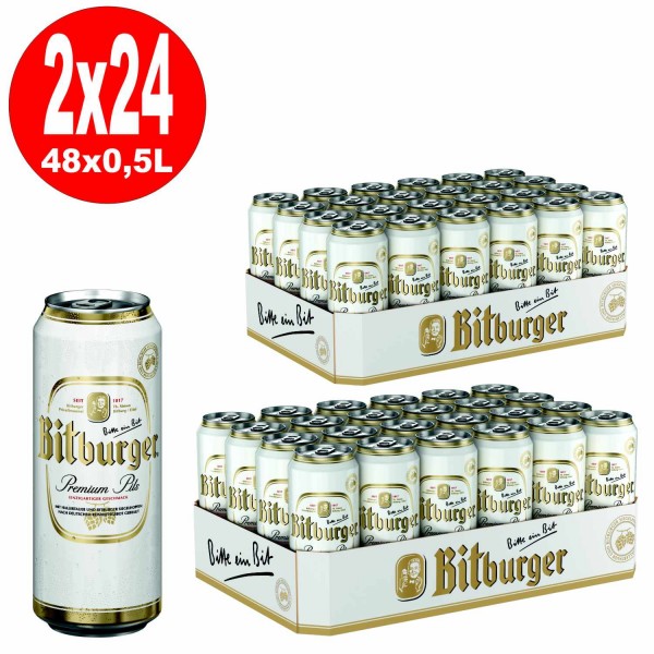 2 x Bitburger Pilsener 24x0,5L = 48 lattine 4,8% Vol.alc.