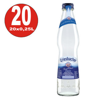 20 x Griesbacher minerale acqua 0,25L Prima classe bottiglia di vetro in scatola originale MULTIWAY