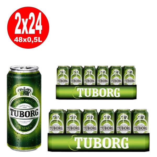 2 x Tuborg Pilsener dalla Danimarca 24x 0,5 L = 48 lattine 4,9% vol_Senso unico