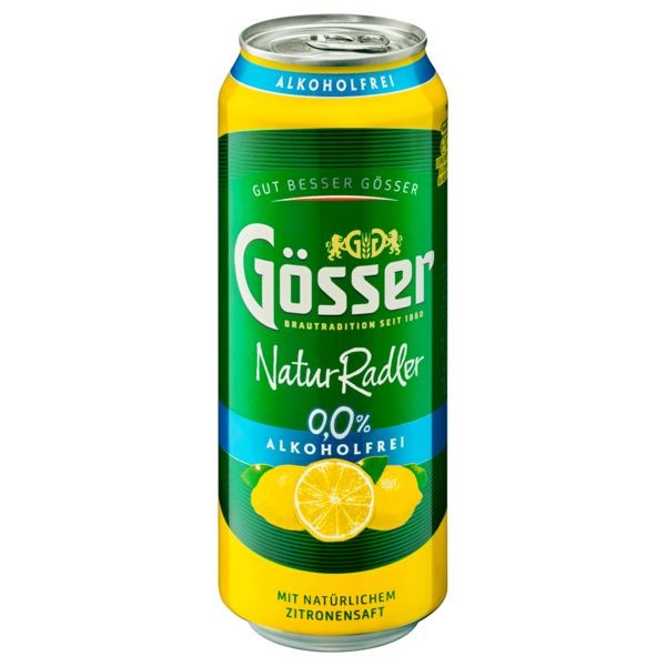 24 lattine da 0,5 L di Gösser NaturRadler 0,0% limone analcolico MONOUSO