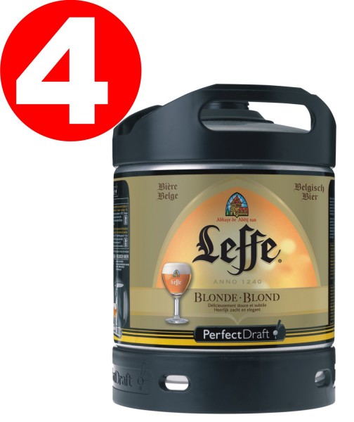 4x bionda Leffe dal Belgio Perfect Draft 6 litri barile 6,6% vol