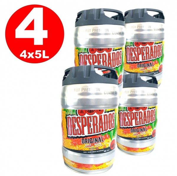 4 x Desperados beer con tequila party keg 5 litri barile incluso Tap 5,9% vol.