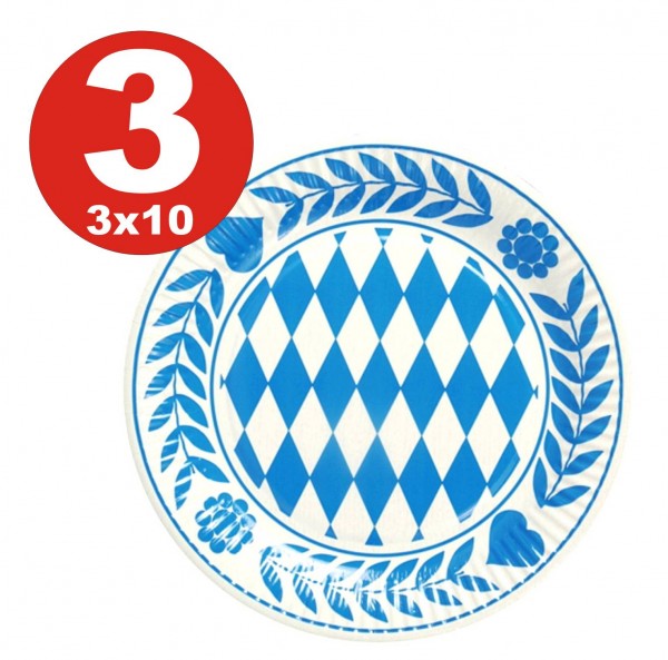 Targhe Bayern da 3 x 10 pezzi, in cartone rotondo diametro 23 cm blu bavarese
