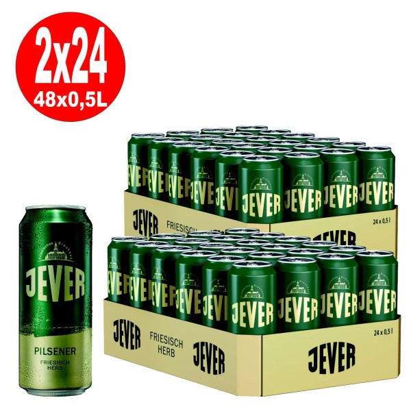 2 x Jever Pilsener 24 x 0,5 L = 48 lattine 4,9% vol incluso deposito di sola andata